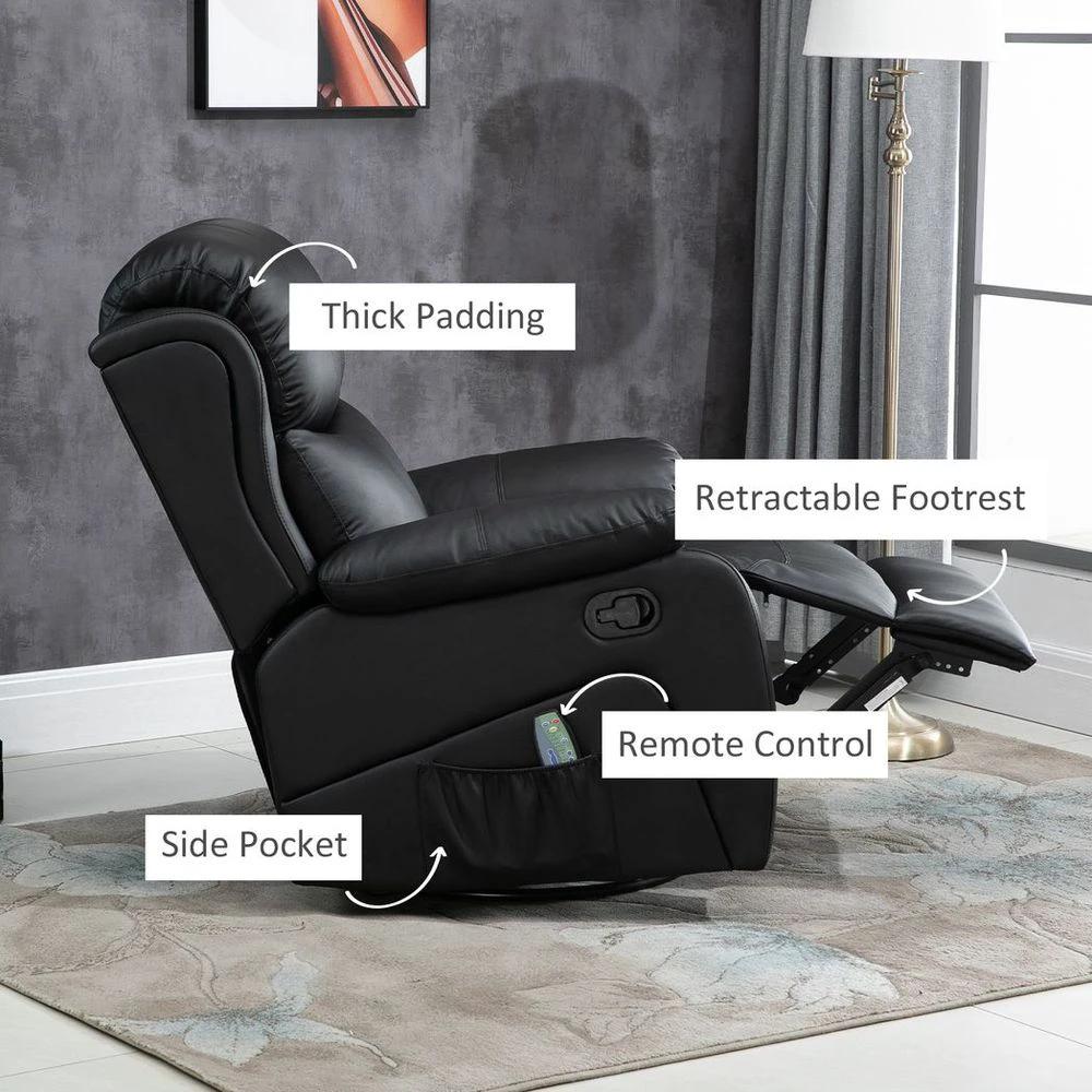 Massage Recliner Chair Manual Reclining Chair with Footrest Remote Black by HOMCOM
