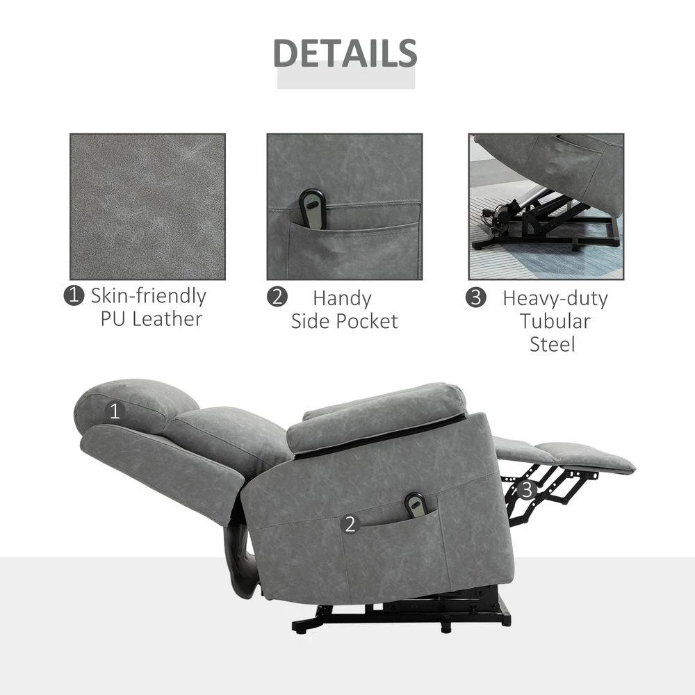Power Lift Chair Electric Riser Recliner with Remote Control, Grey by HOMCOM