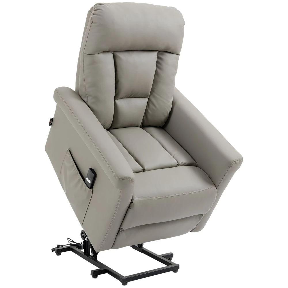 Power Lift Chair, PU Leather Electric Recliner with Side Pocket, Grey by HOMCOM