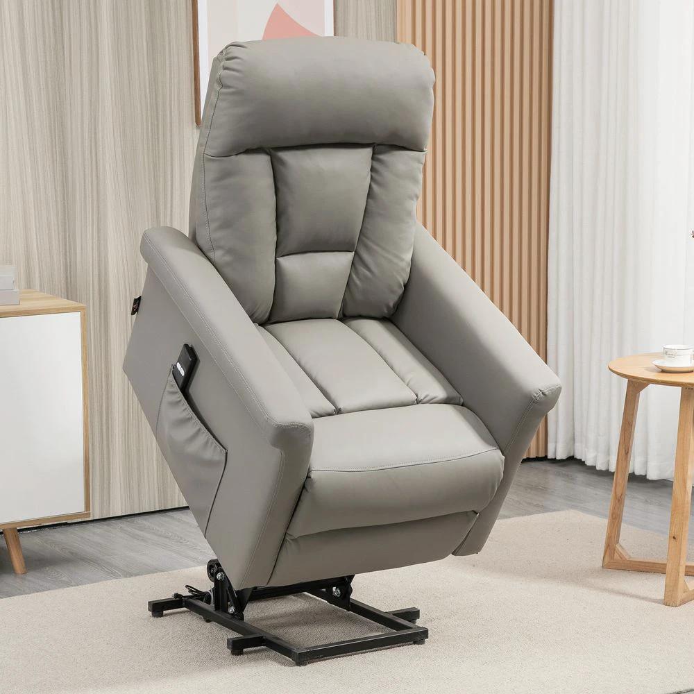 Power Lift Chair, PU Leather Electric Recliner with Side Pocket, Grey by HOMCOM