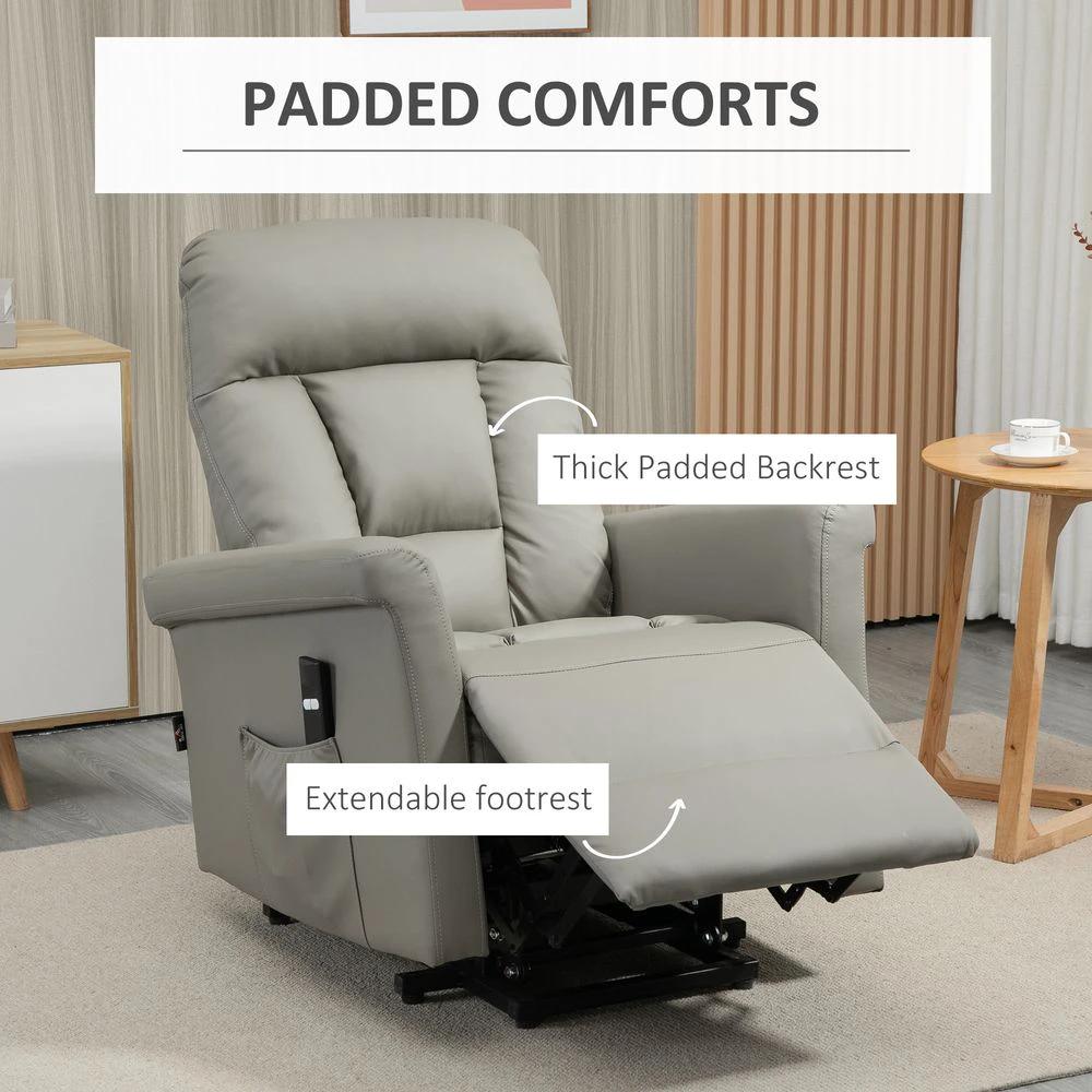 Power Lift Chair, PU Leather Electric Recliner with Side Pocket, Grey by HOMCOM