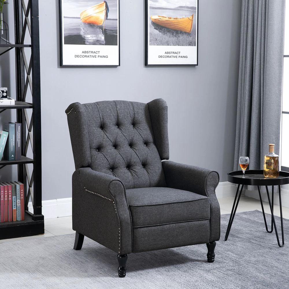 Recliner Armchair for Living Room Fabric Reclining Chair w/ Footrest Dark Grey by HOMCOM