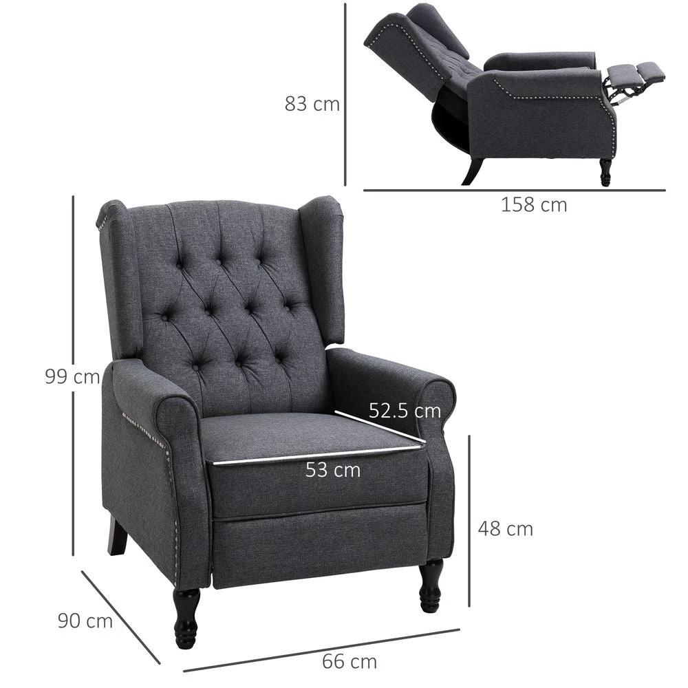 Recliner Armchair for Living Room Fabric Reclining Chair w/ Footrest Dark Grey by HOMCOM