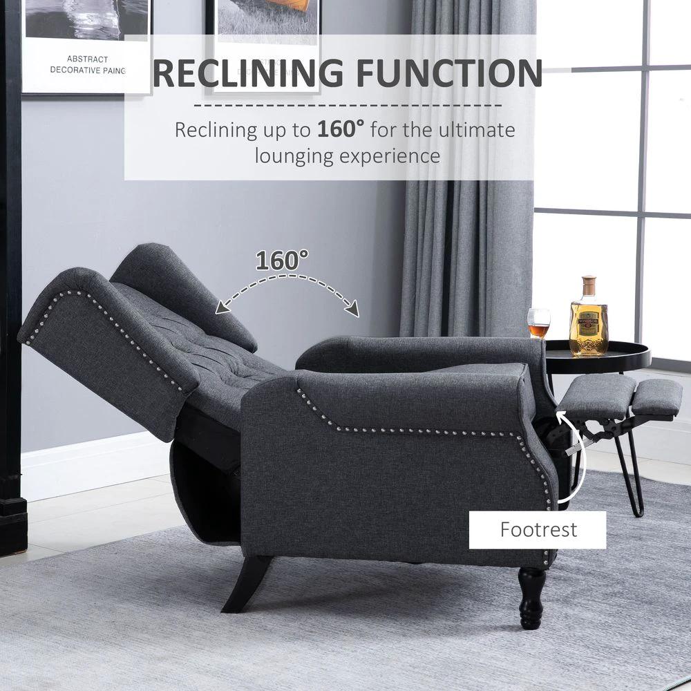 Recliner Armchair for Living Room Fabric Reclining Chair w/ Footrest Dark Grey by HOMCOM