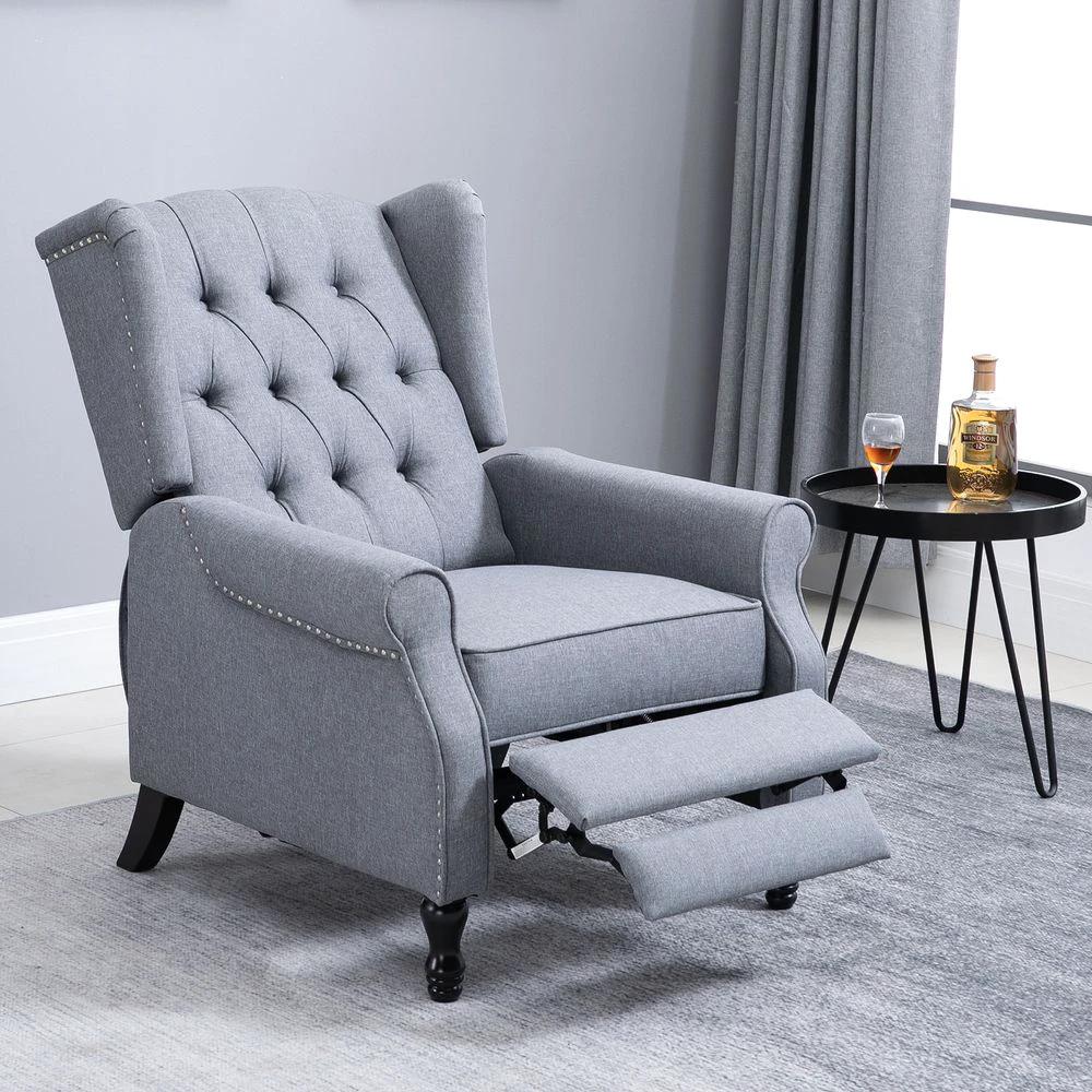 Recliner Armchair for Living Room Fabric Reclining Chair w/ Footrest Light Grey by HOMCOM