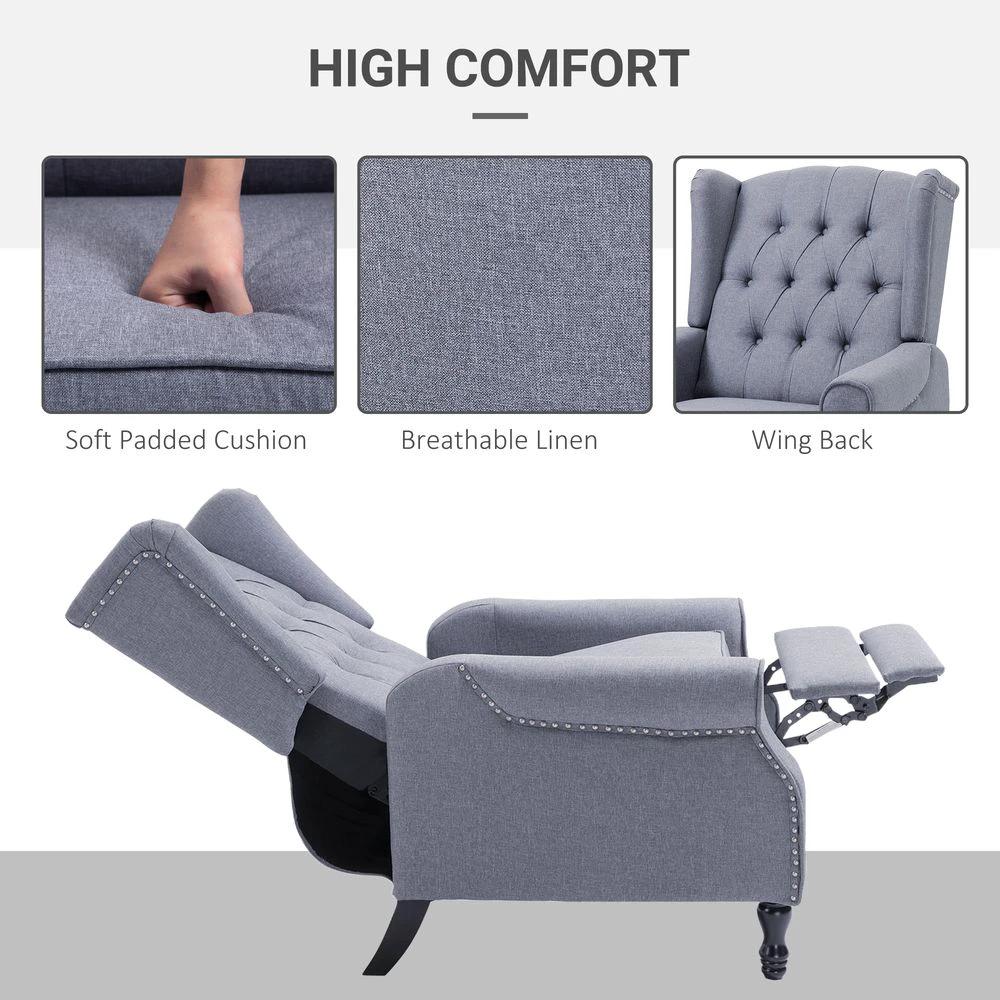 Recliner Armchair for Living Room Fabric Reclining Chair w/ Footrest Light Grey by HOMCOM