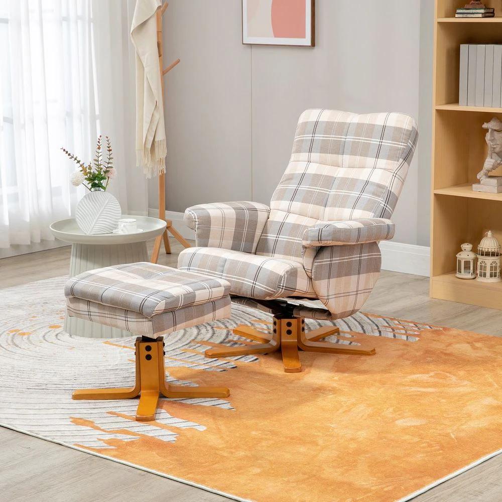 Recliner Chair and Footstool Linen-touch Fabric Wooden Base Multicolour by HOMCOM