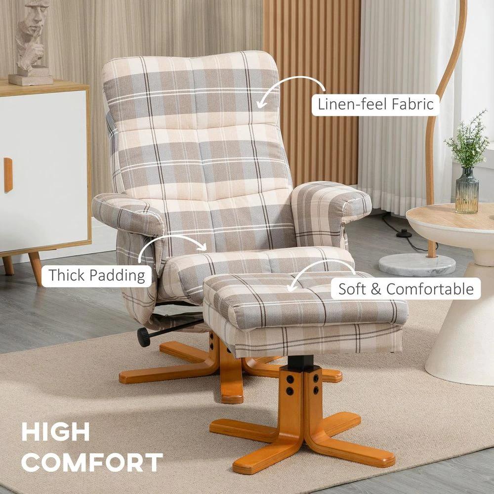 Recliner Chair and Footstool Linen-touch Fabric Wooden Base Multicolour by HOMCOM
