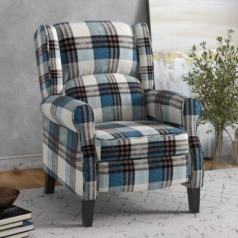 Recliner Chair for Living Room Wingback Chair with Padded Armrest Blue by HOMCOM