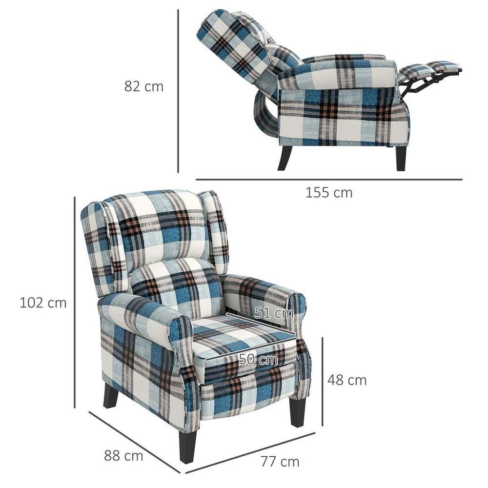 Recliner Chair for Living Room Wingback Chair with Padded Armrest Blue by HOMCOM