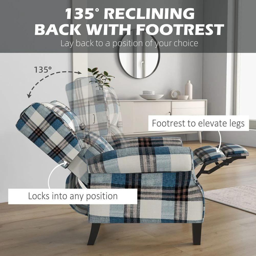 Recliner Chair for Living Room Wingback Chair with Padded Armrest Blue by HOMCOM