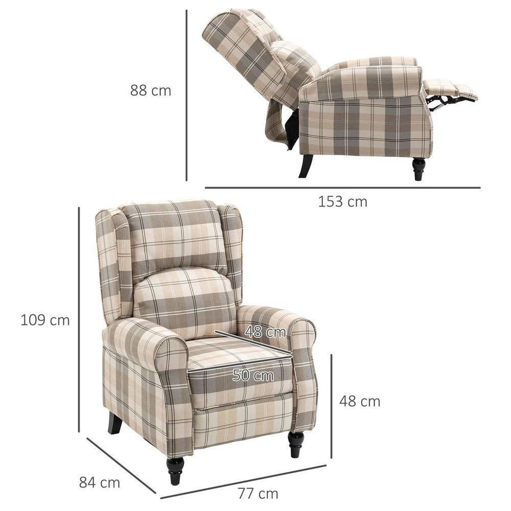 Recliner Chair for Living Room Wingback Chair with Padded Armrest Khaki by HOMCOM