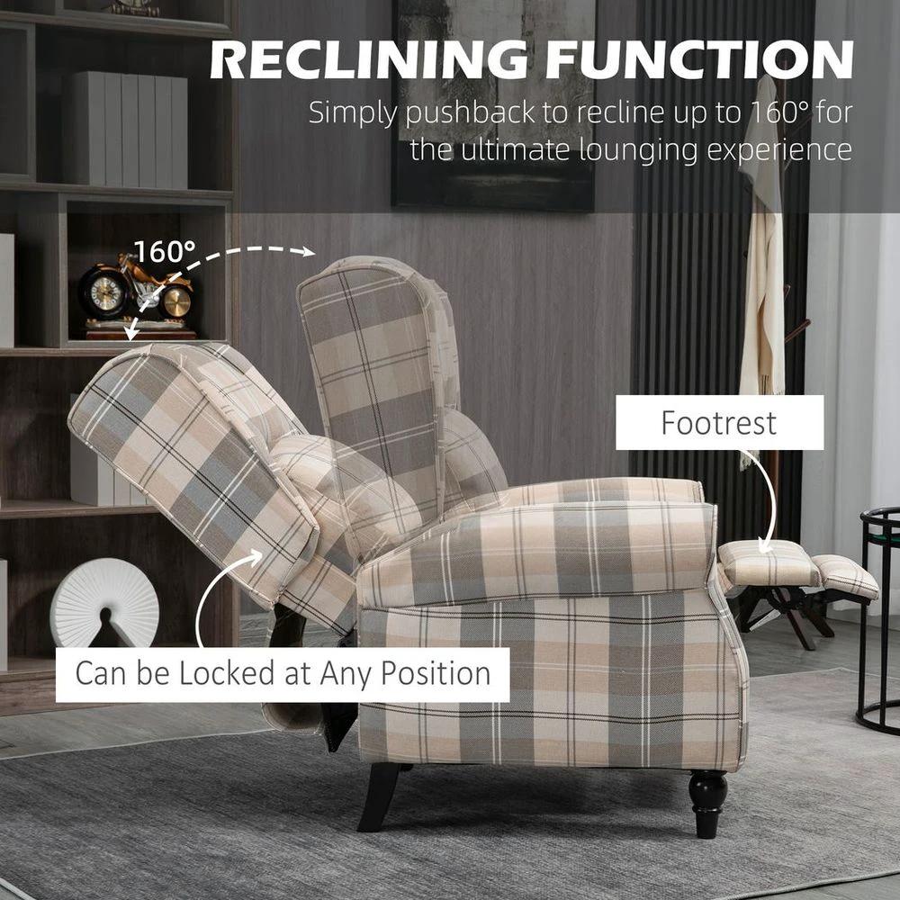 Recliner Chair for Living Room Wingback Chair with Padded Armrest Khaki by HOMCOM