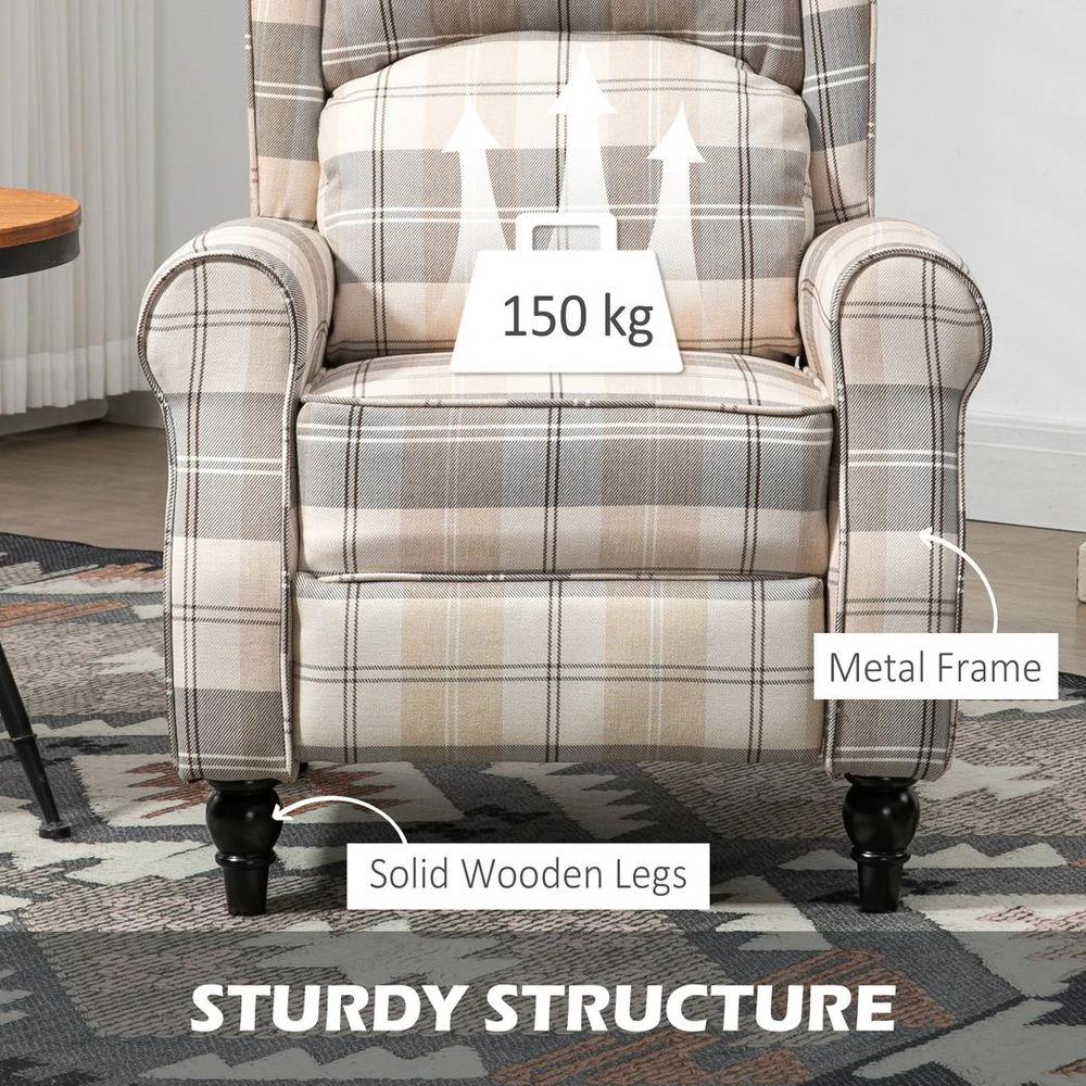 Recliner Chair for Living Room Wingback Chair with Padded Armrest Khaki by HOMCOM