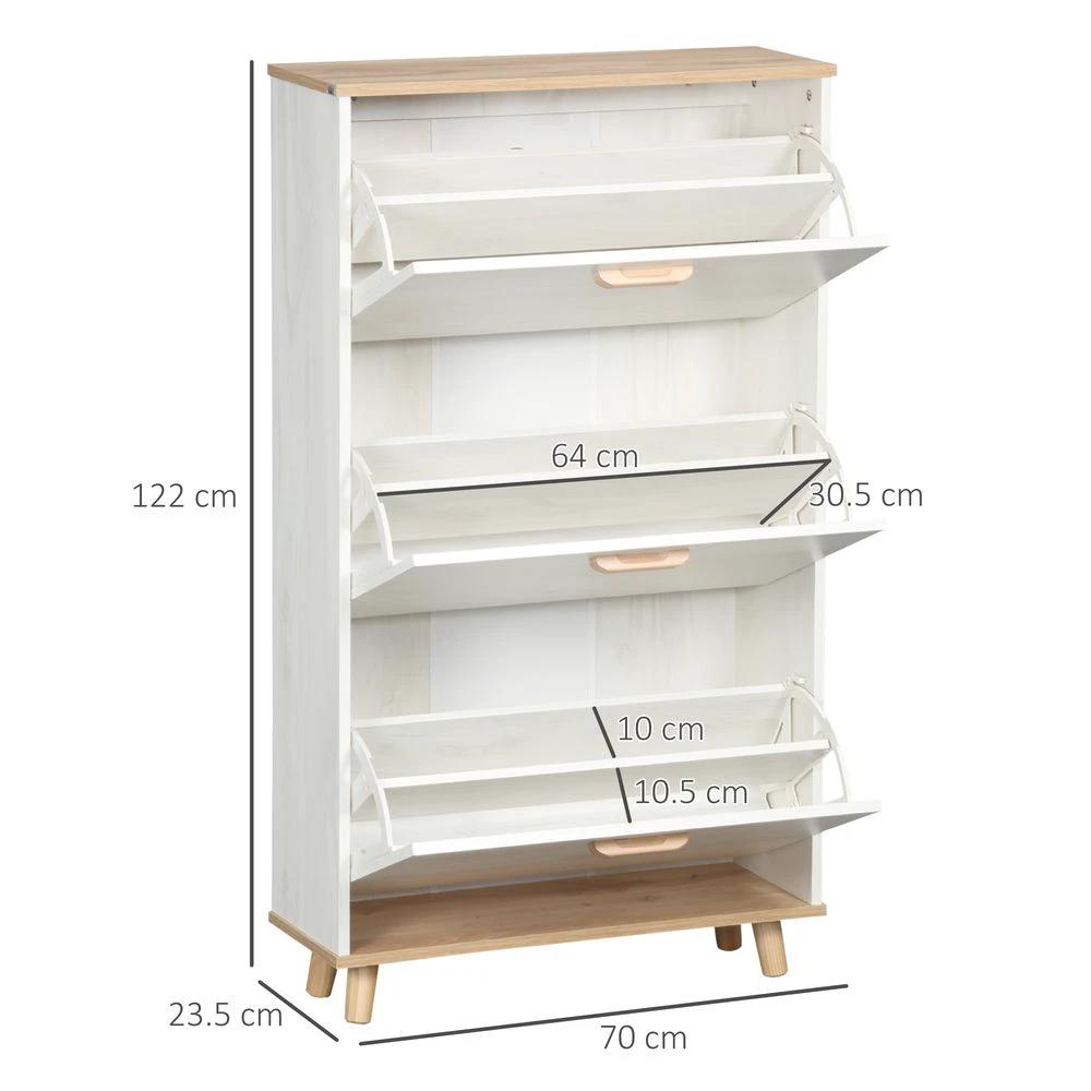 HOMCOM 12 Pair Slim Shoe Storage Cabinet Homcomw/ 3 Flip Drawers for Entryway Hallway - Uncategorized Shoe Storage