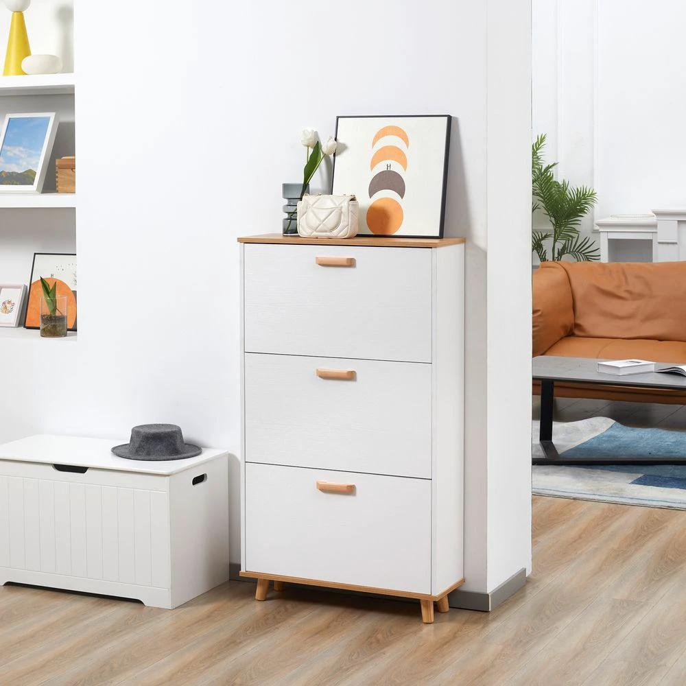 12 Pair Slim Shoe Storage Cabinet Homcomw/ 3 Flip Drawers for Entryway Hallway by HOMCOM