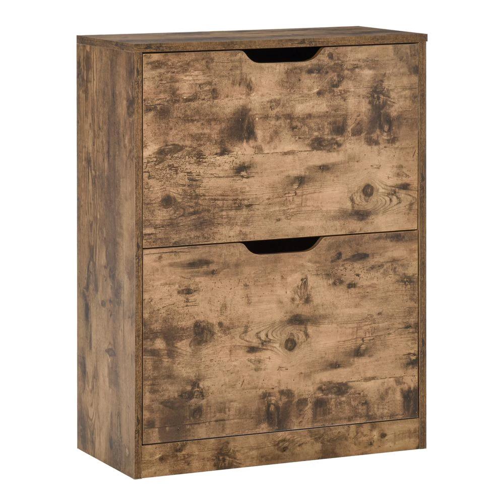 2 Drawer Shoe Cabinet Industrial Shoe Cupboard Homcom Flip Doors for Hallway by HOMCOM