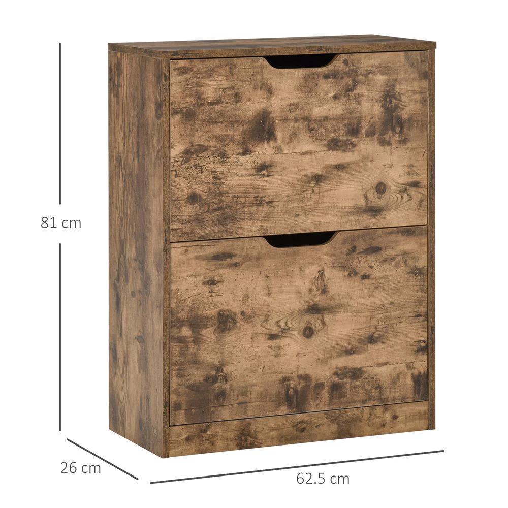 2 Drawer Shoe Cabinet Industrial Shoe Cupboard Homcom Flip Doors for Hallway by HOMCOM