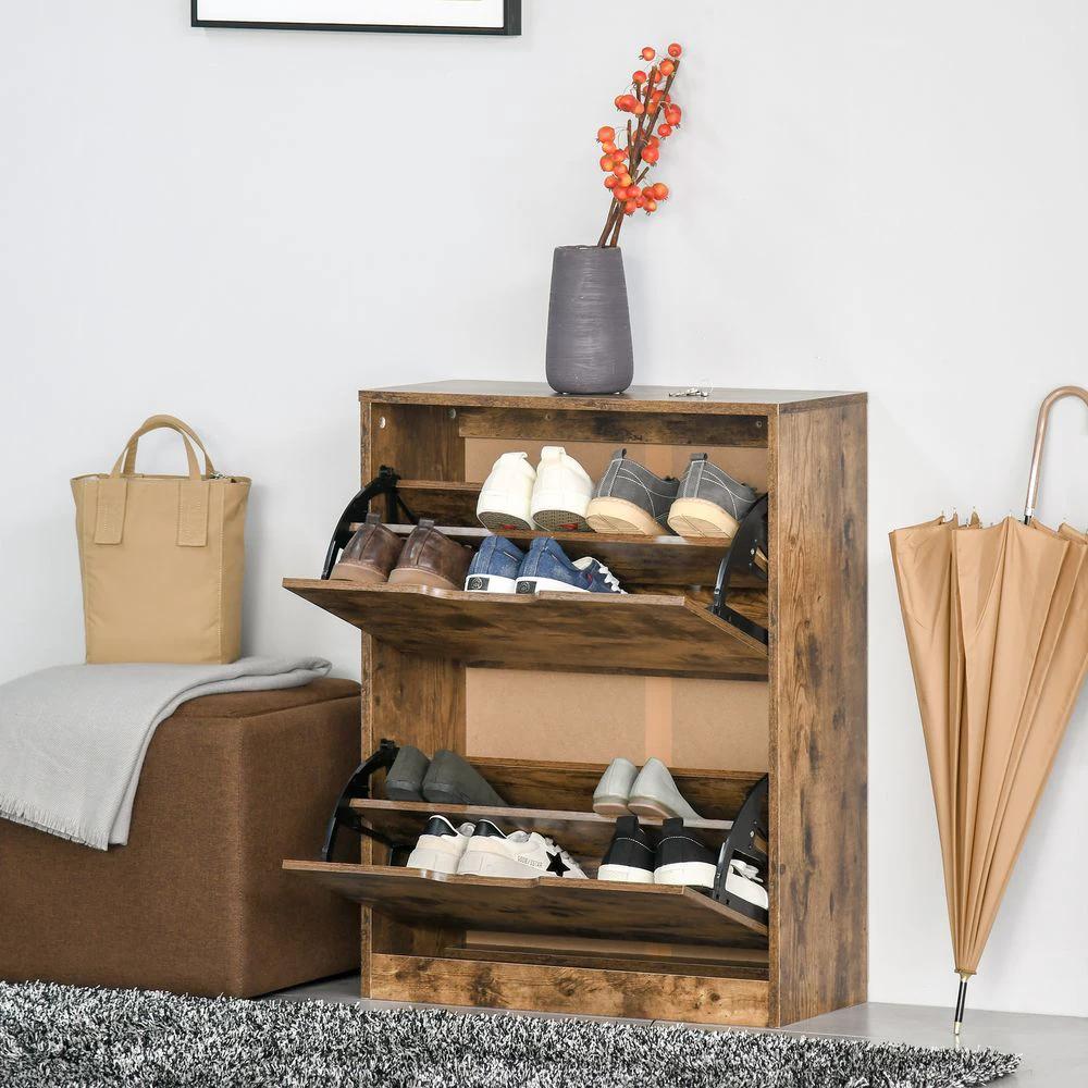 2 Drawer Shoe Cabinet Industrial Shoe Cupboard Homcom Flip Doors for Hallway by HOMCOM