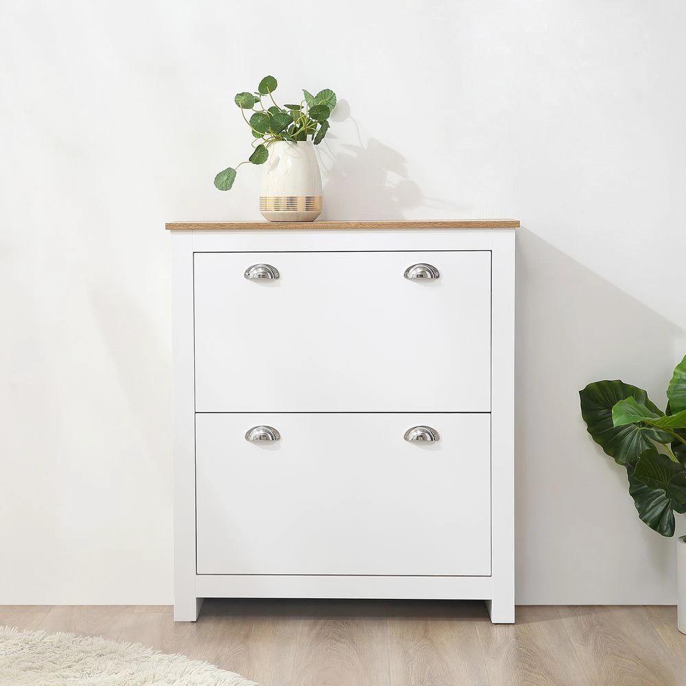 2 Drawer Shoe Cabinet Narrow Shoe Cupboard with Flip Doors White Homcom by HOMCOM