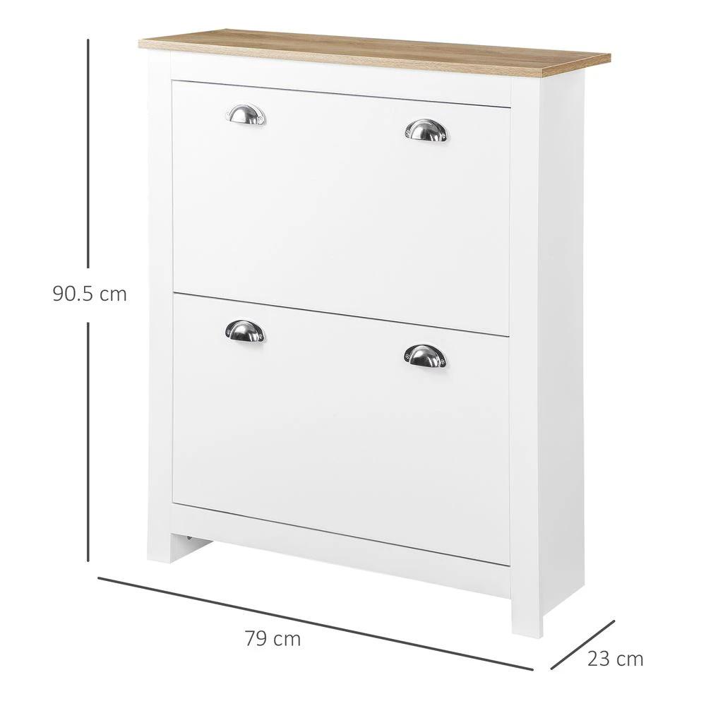 2 Drawer Shoe Cabinet Narrow Shoe Cupboard with Flip Doors White Homcom by HOMCOM
