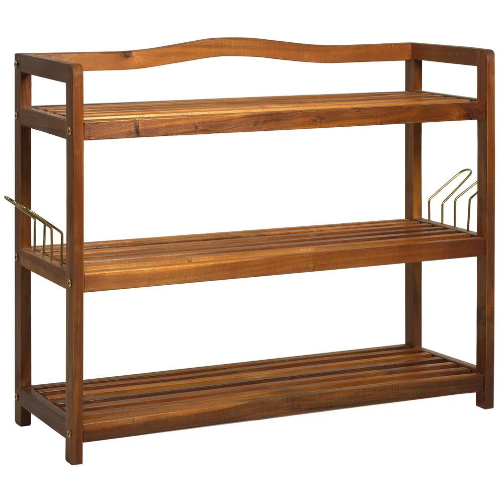 3-Tier Homcom Shoe Rack, Acacia Wooden2 Hangers, Holds up to 12 Pairs, by HOMCOM