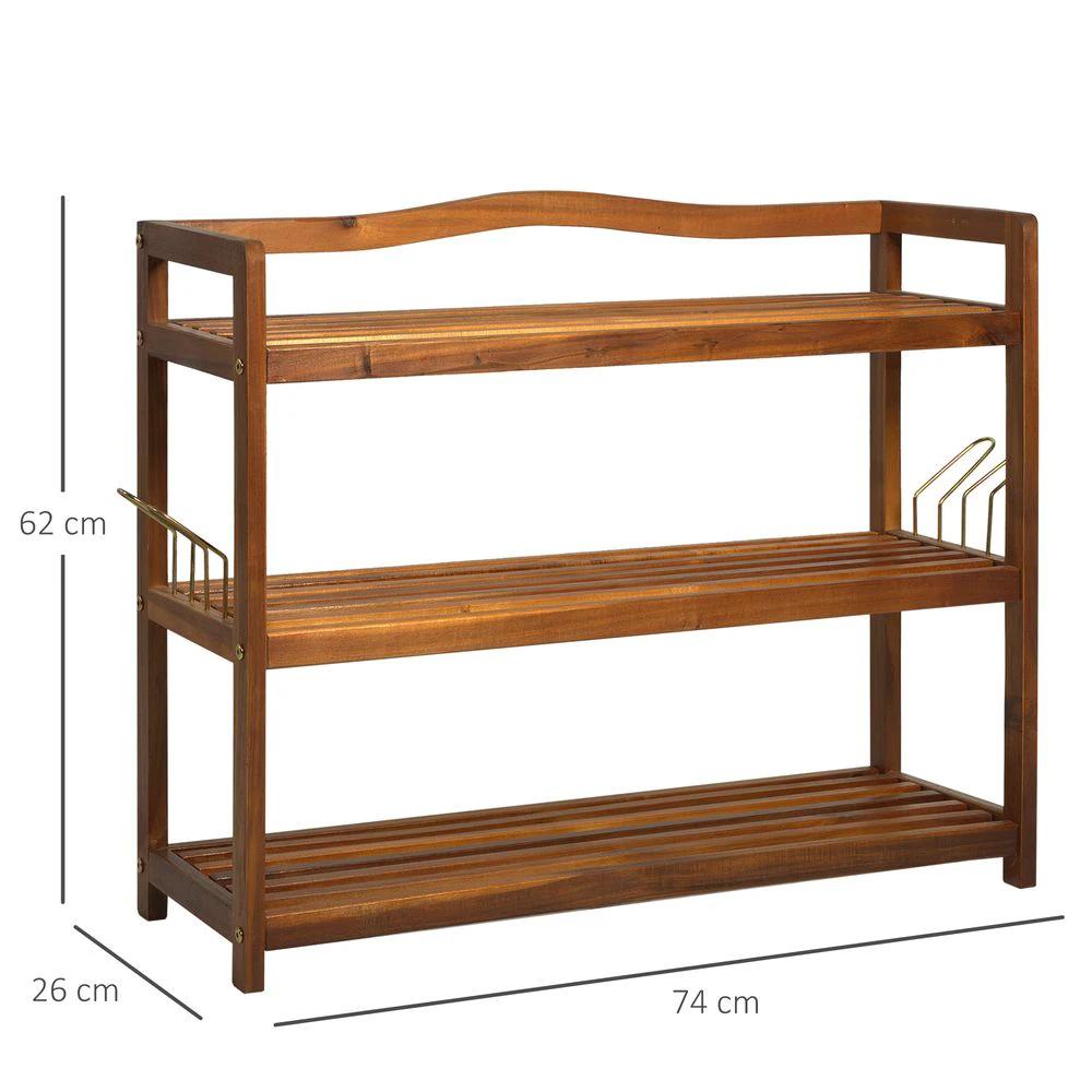 3-Tier Homcom Shoe Rack, Acacia Wooden2 Hangers, Holds up to 12 Pairs, by HOMCOM