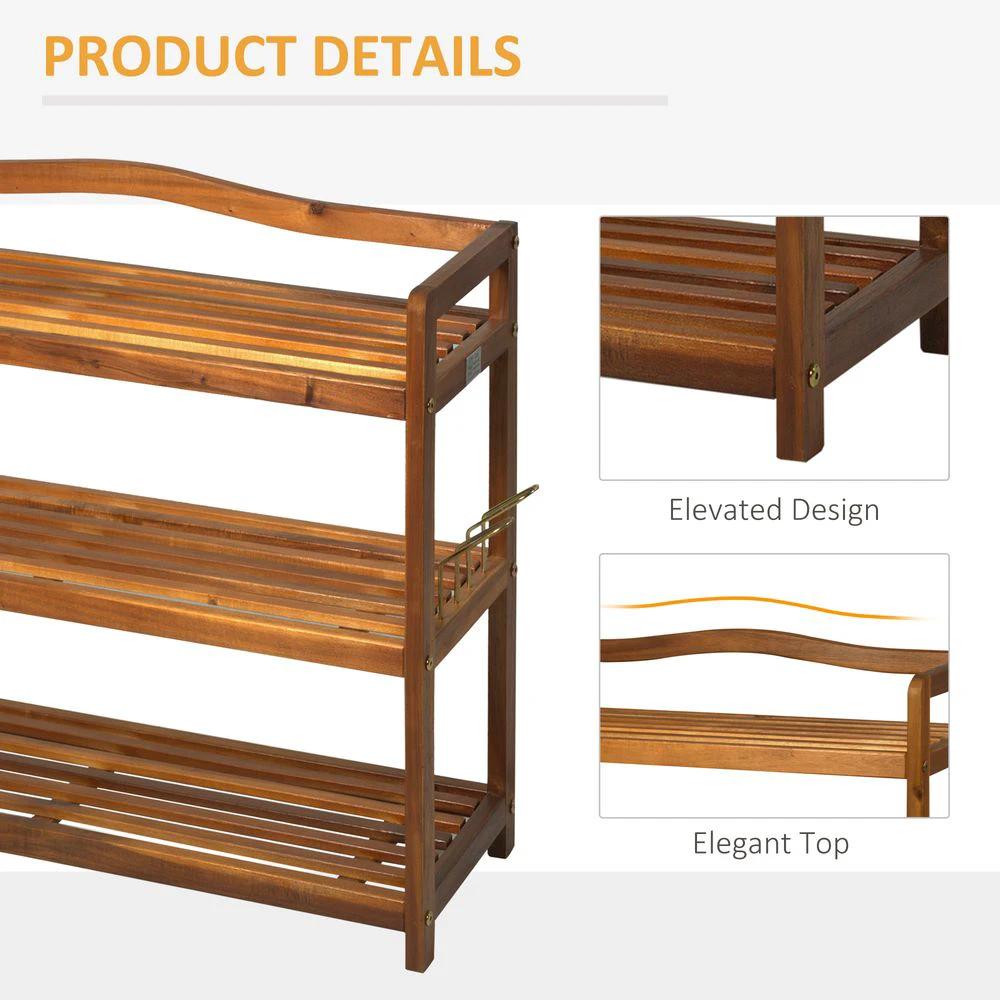 3-Tier Homcom Shoe Rack, Acacia Wooden2 Hangers, Holds up to 12 Pairs, by HOMCOM