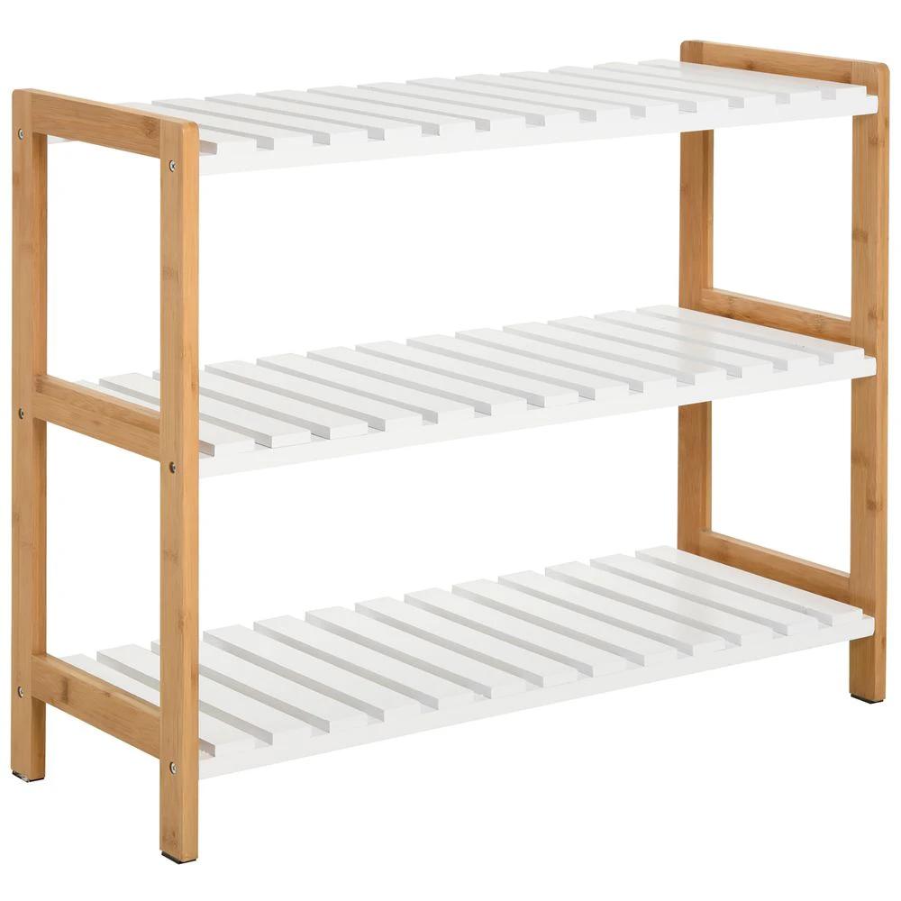 HOMCOM 3-Tier Homcom Shoe Rack Wood Frame Slatted Shelves Open Hygienic Storage 57x70cm - Uncategorized Shoe Storage