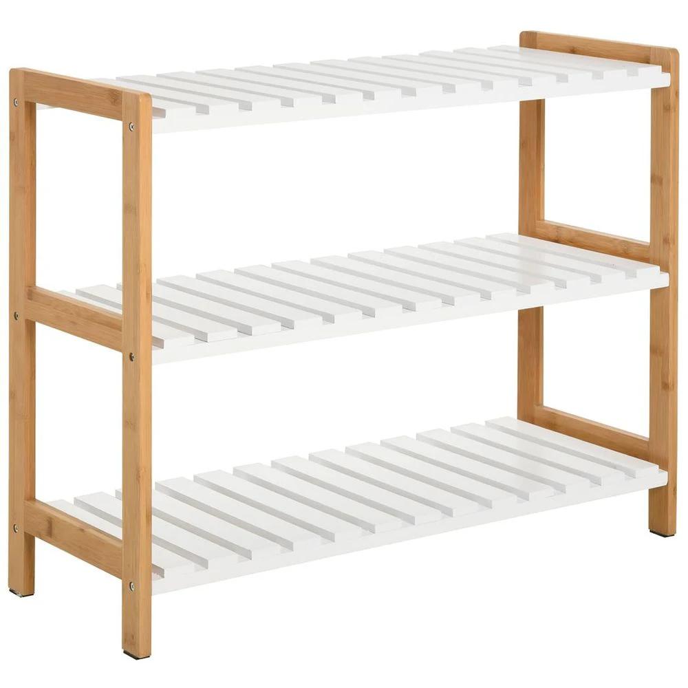 HOMCOM 3-Tier Homcom Shoe Rack Wood Frame Slatted Shelves Open Hygienic Storage 57x70cm - Uncategorized Shoe Storage