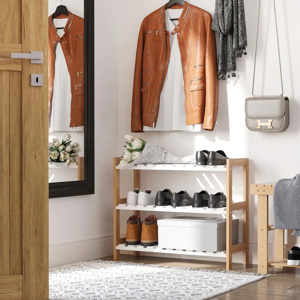 HOMCOM 3-Tier Homcom Shoe Rack Wood Frame Slatted Shelves Open Hygienic Storage 57x70cm - Uncategorized Shoe Storage