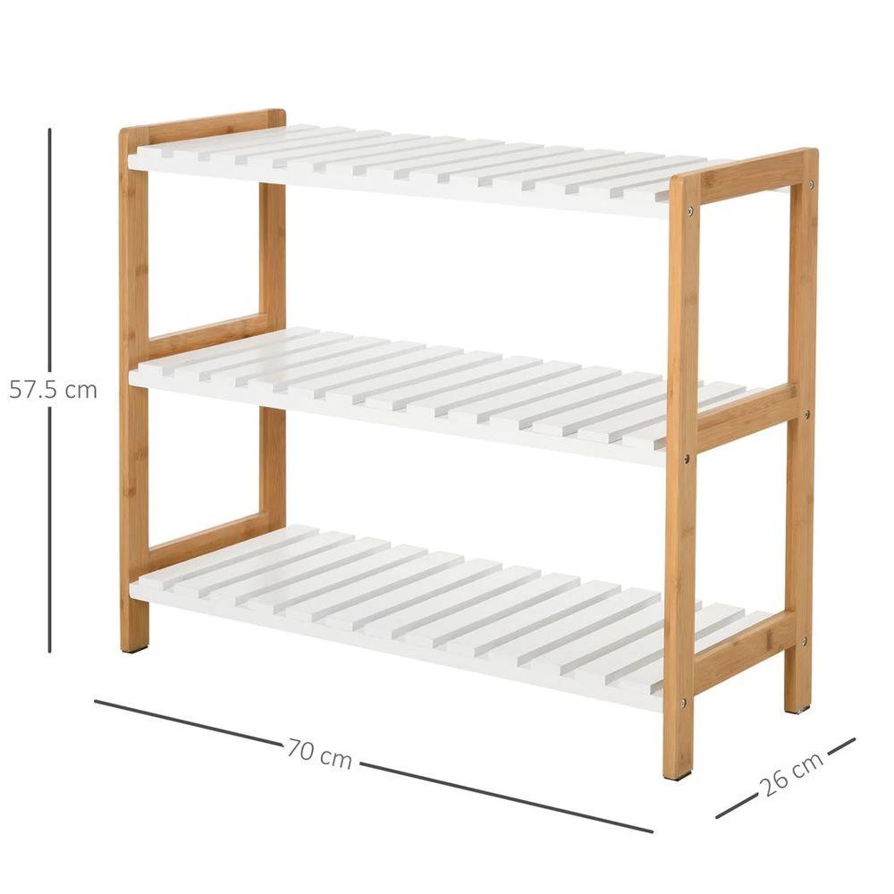 HOMCOM 3-Tier Homcom Shoe Rack Wood Frame Slatted Shelves Open Hygienic Storage 57x70cm - Uncategorized Shoe Storage