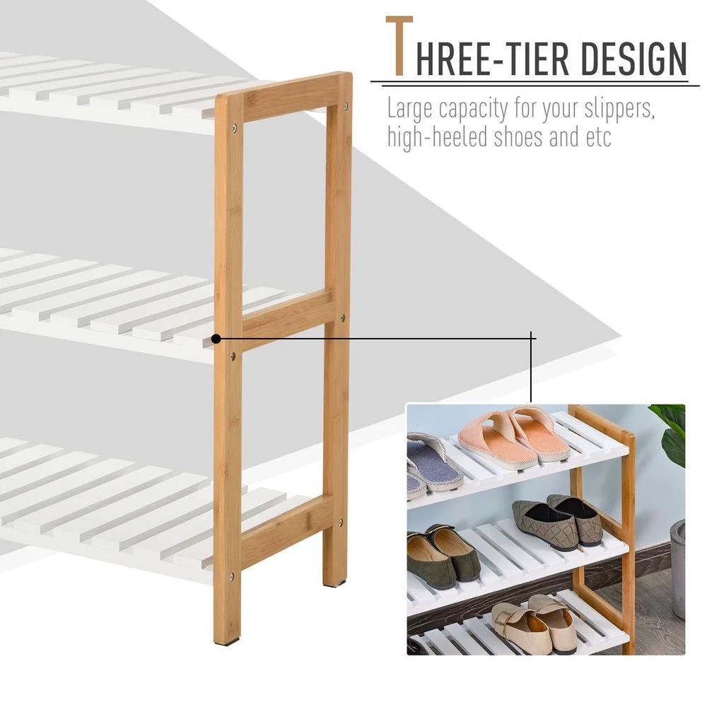 HOMCOM 3-Tier Homcom Shoe Rack Wood Frame Slatted Shelves Open Hygienic Storage 57x70cm - Uncategorized Shoe Storage