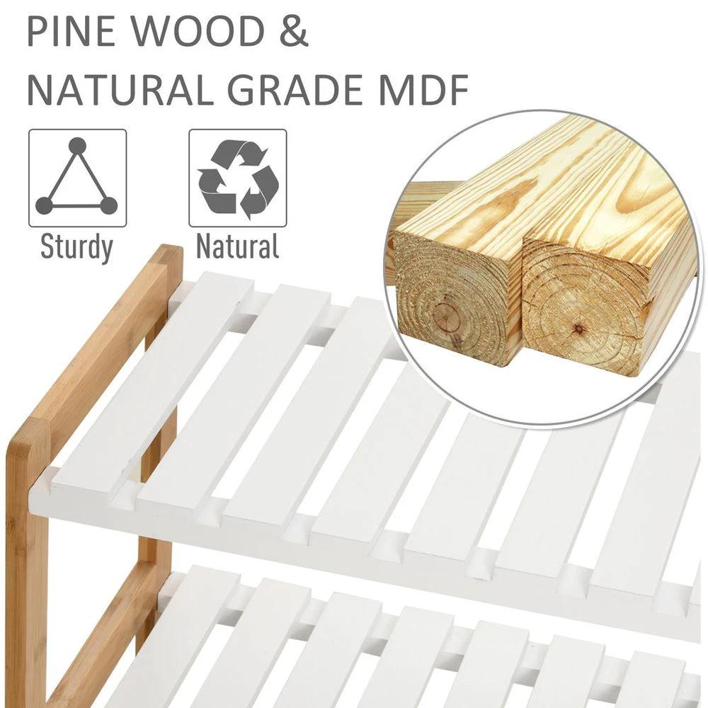 HOMCOM 3-Tier Homcom Shoe Rack Wood Frame Slatted Shelves Open Hygienic Storage 57x70cm - Uncategorized Shoe Storage