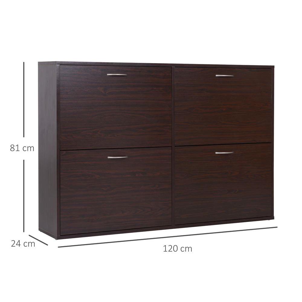 4 Drawer Shoes Cabinet Pull Down Shelf Storage Organiser Dark Brown by HOMCOM