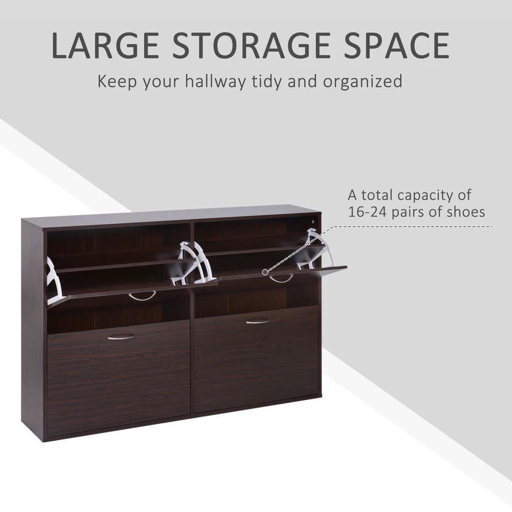 4 Drawer Shoes Cabinet Pull Down Shelf Storage Organiser Dark Brown by HOMCOM