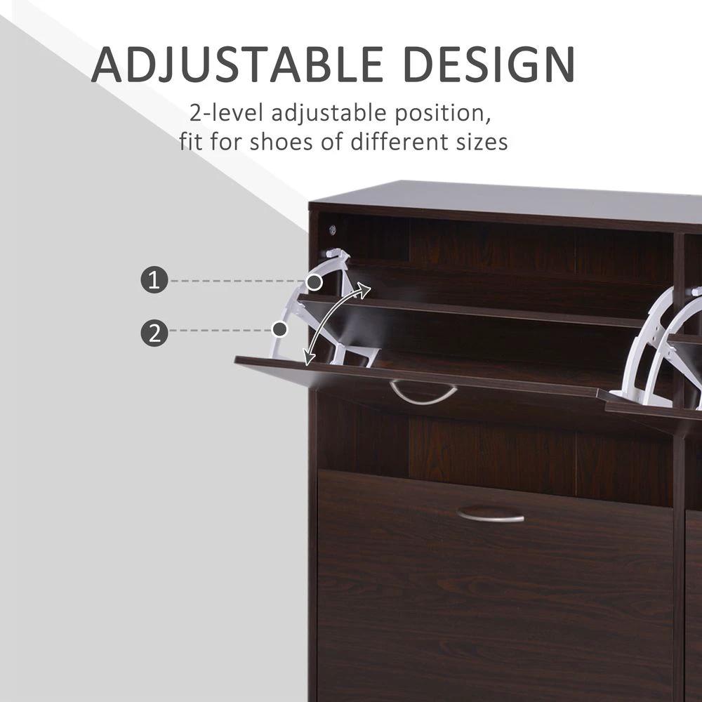 4 Drawer Shoes Cabinet Pull Down Shelf Storage Organiser Dark Brown by HOMCOM