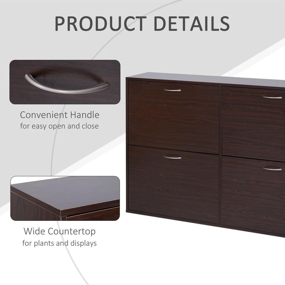 4 Drawer Shoes Cabinet Pull Down Shelf Storage Organiser Dark Brown by HOMCOM