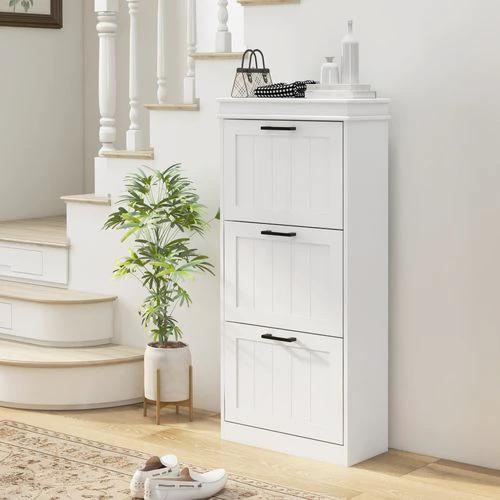 HOMCOM HOMCOM Slim Shoe Storage Cabinet with 3 Flip Drawers for Entryway, White - Shoe Storage