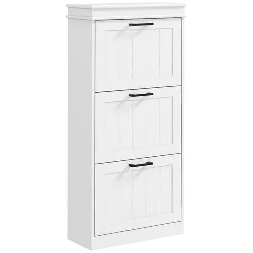 HOMCOM HOMCOM Slim Shoe Storage Cabinet with 3 Flip Drawers for Entryway, White - Shoe Storage