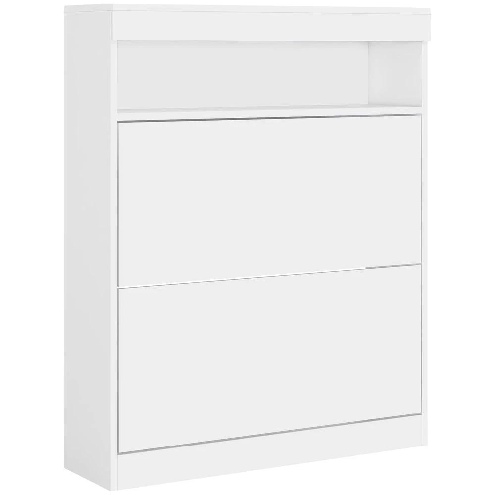 HOMCOM Wall Mounted or Freestanding Shoe Cabinet with 2 Flip Drawers, White - Shoe Storage
