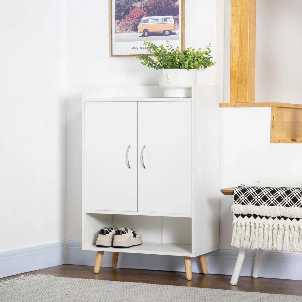 HOMCOM Modern Shoe Cabinet Storage Organizer w/ Doors and Shelves for Entryway - Uncategorized Shoe Storage