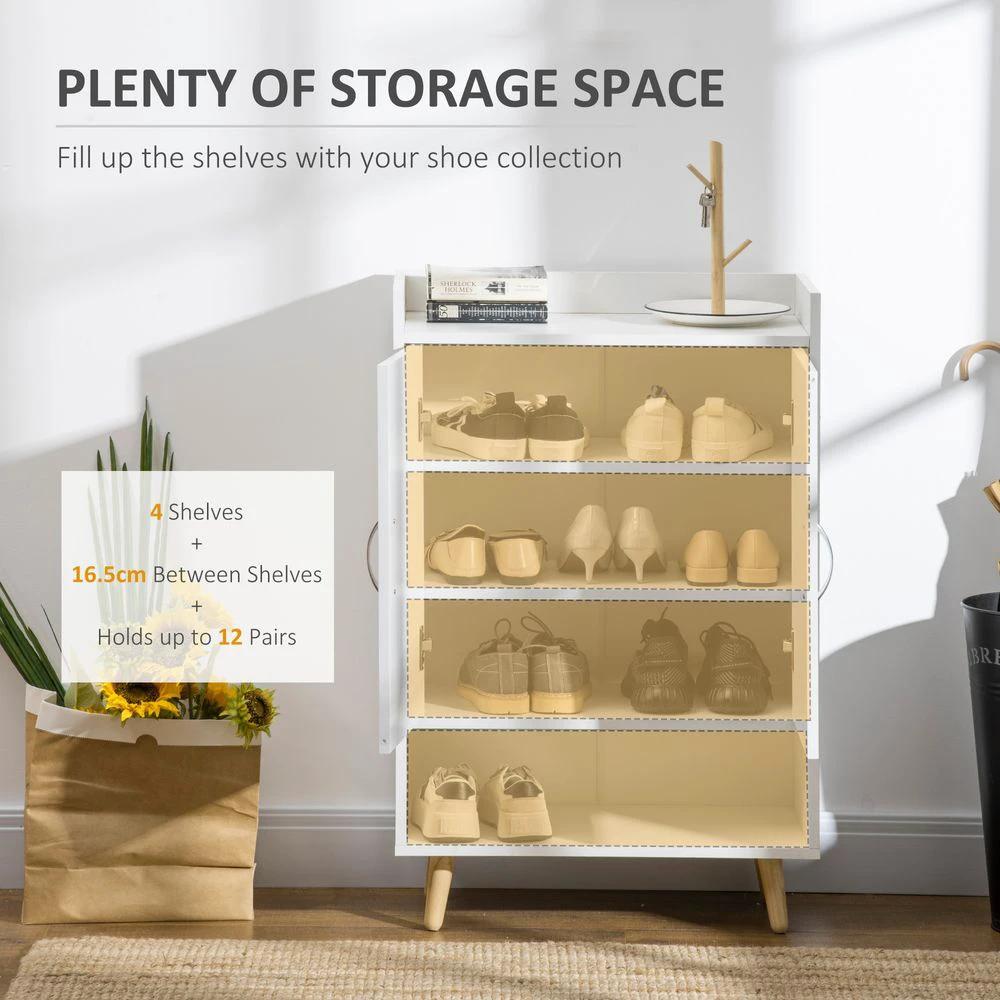 HOMCOM Modern Shoe Cabinet Storage Organizer w/ Doors and Shelves for Entryway - Uncategorized Shoe Storage