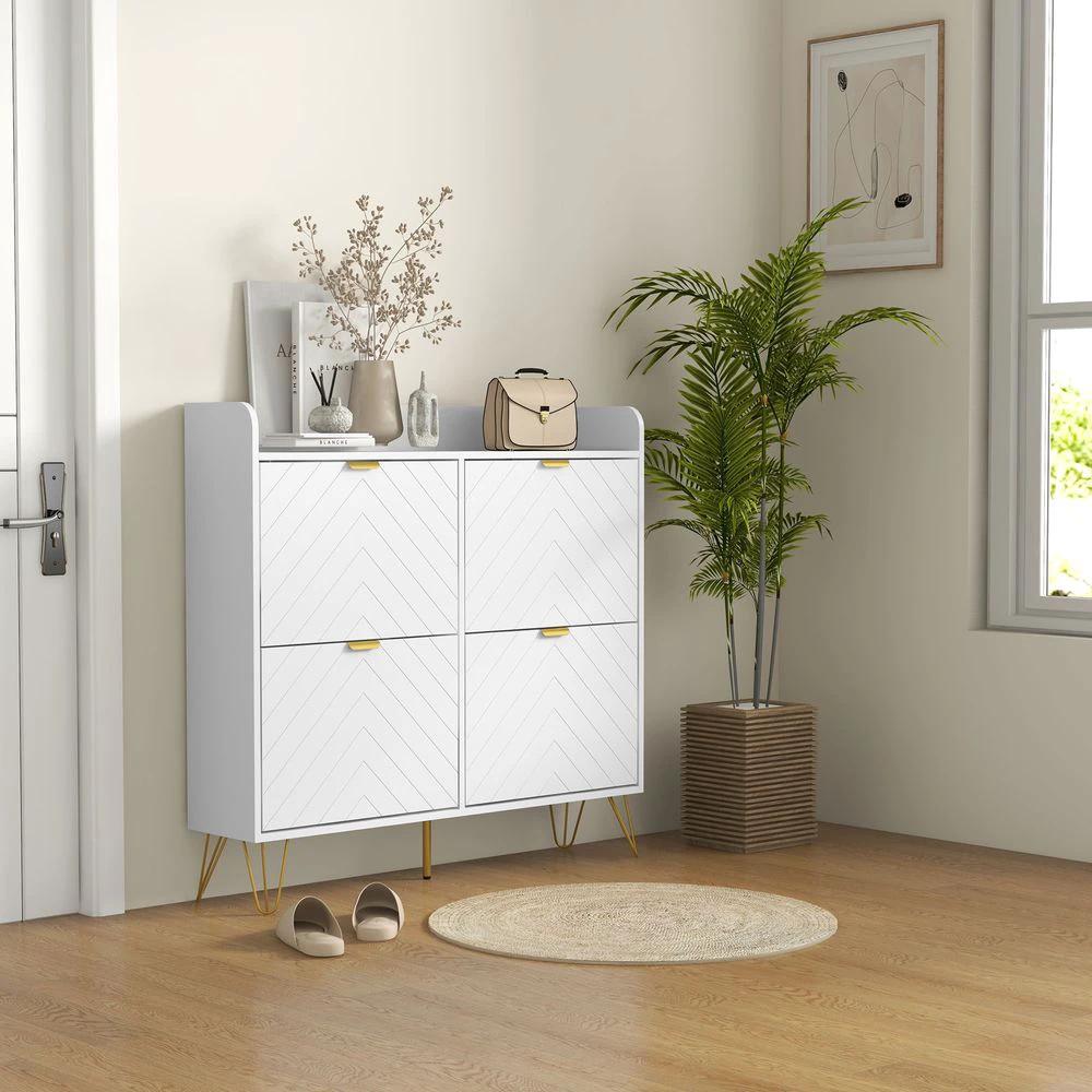 Narrow Shoe Storage Cabinet with 4 Flip Drawers for 16 Pairs of Shoes by HOMCOM