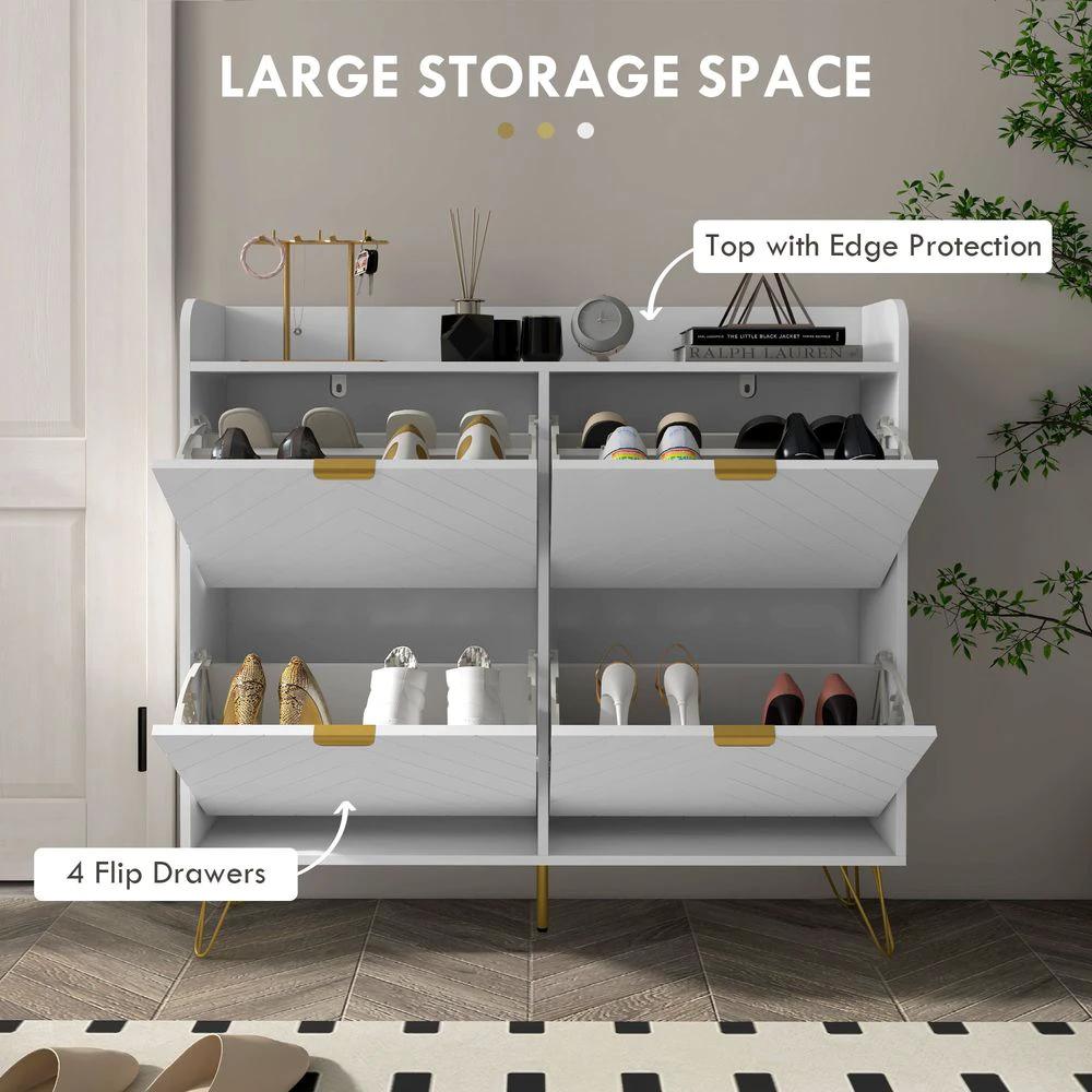 Narrow Shoe Storage Cabinet with 4 Flip Drawers for 16 Pairs of Shoes by HOMCOM