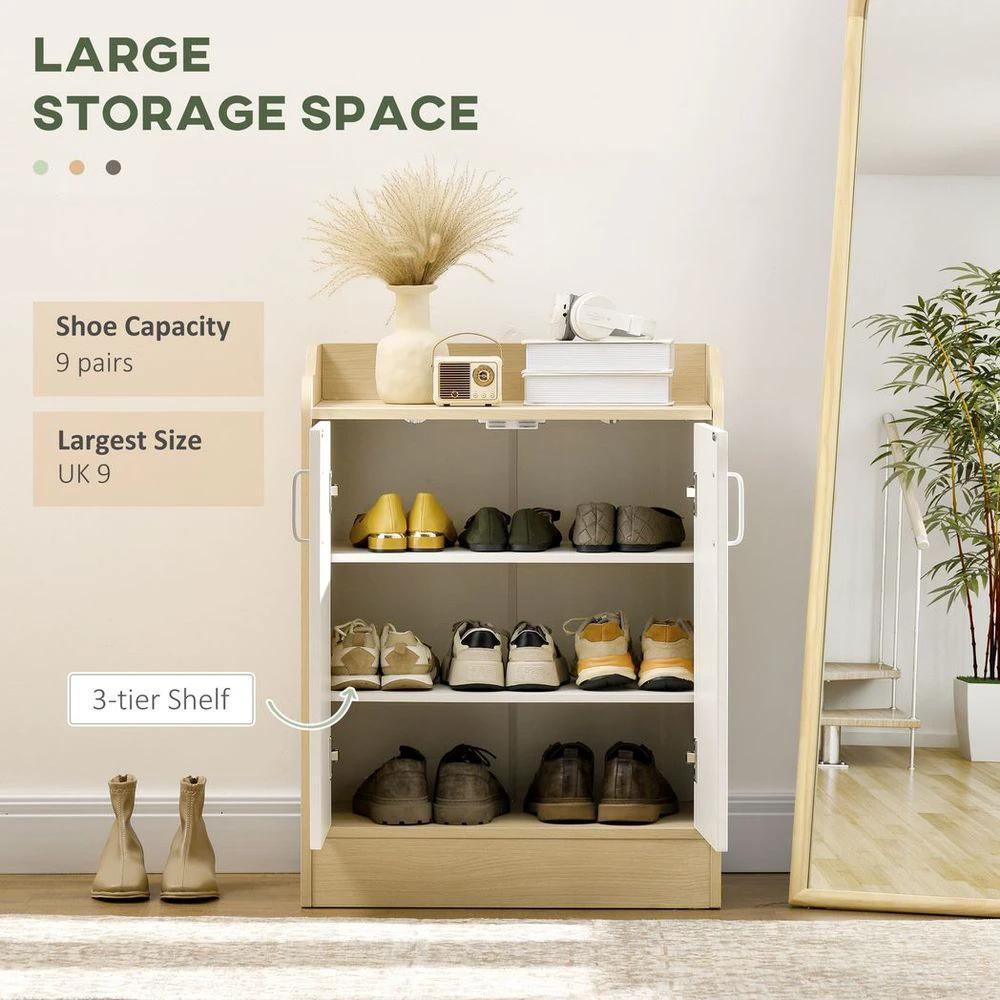Shoe Cabinet 2 Door Shoe Storage Cabinet with 3 Shelves for 9 pairs of shoes - Shoe Storage from HOMCOM