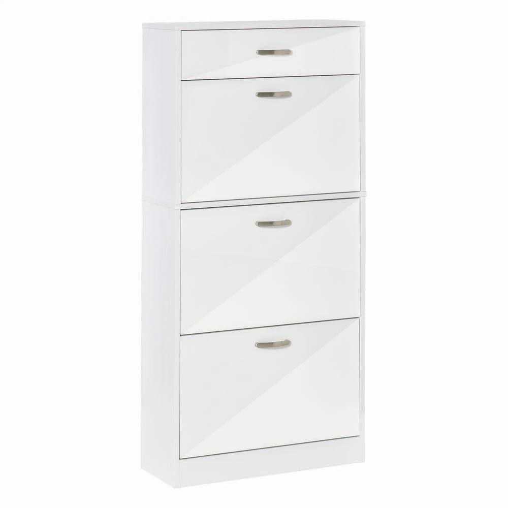 Shoe Cabinet 4 Drawers Storage with Flip Doors Shelves for 18 Pairs White by HOMCOM