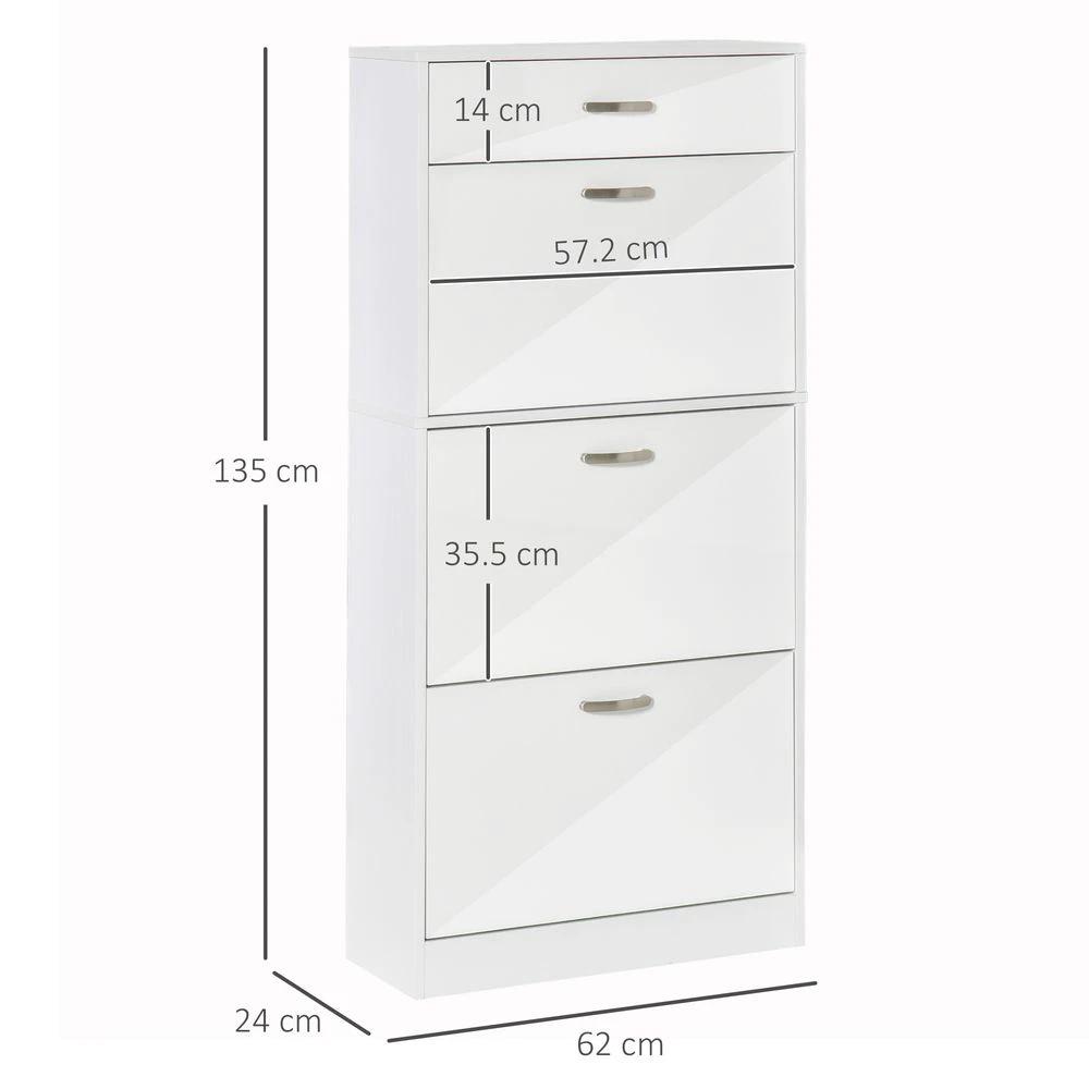 Shoe Cabinet 4 Drawers Storage with Flip Doors Shelves for 18 Pairs White by HOMCOM