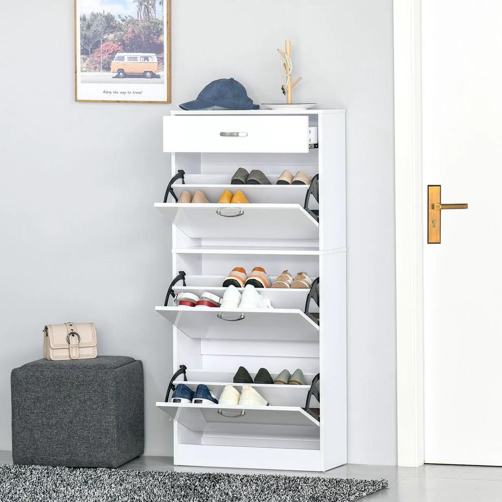 Shoe Cabinet 4 Drawers Storage with Flip Doors Shelves for 18 Pairs White by HOMCOM