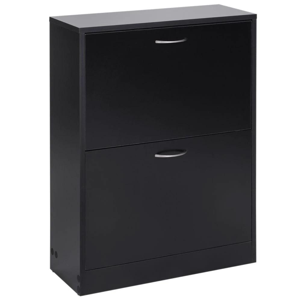 Shoe Cabinet Storage Cupboard 2-Tier Wood 12 Pairs Black by HOMCOM